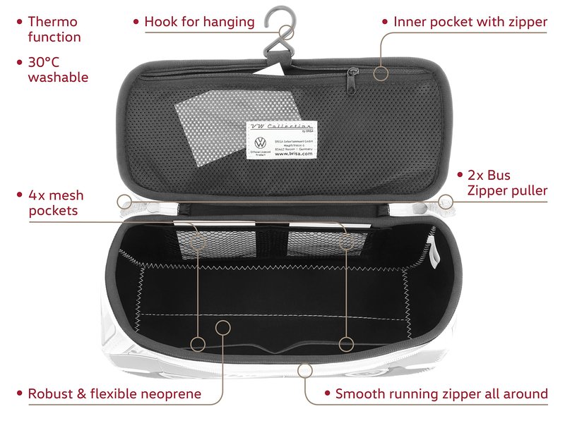 BRISA VW Collection - Volkswagen Neoprene Universal Makeup Cosmetics Toiletry Travel Pharmacy Bag in T1 Bus Design (Red/Black) (Large (11.8 x 5.5 x 4.7 inches))