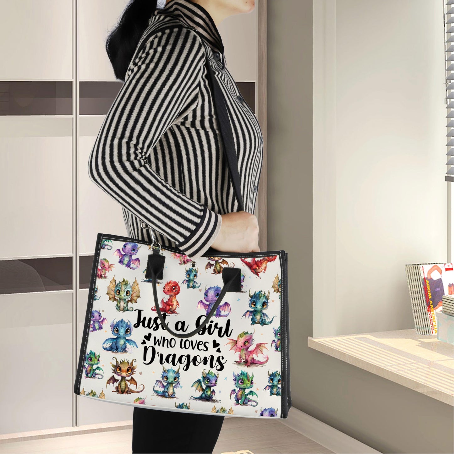 LEVLO Funny Dragon Cosmetic Make up Bag Animal Lover Gifts Just A Girl Who Loves Dragons Makeup Zipper Pouch Bag Dragons Lover Gift (Loves Dragons Bag) (Dragons New LT)