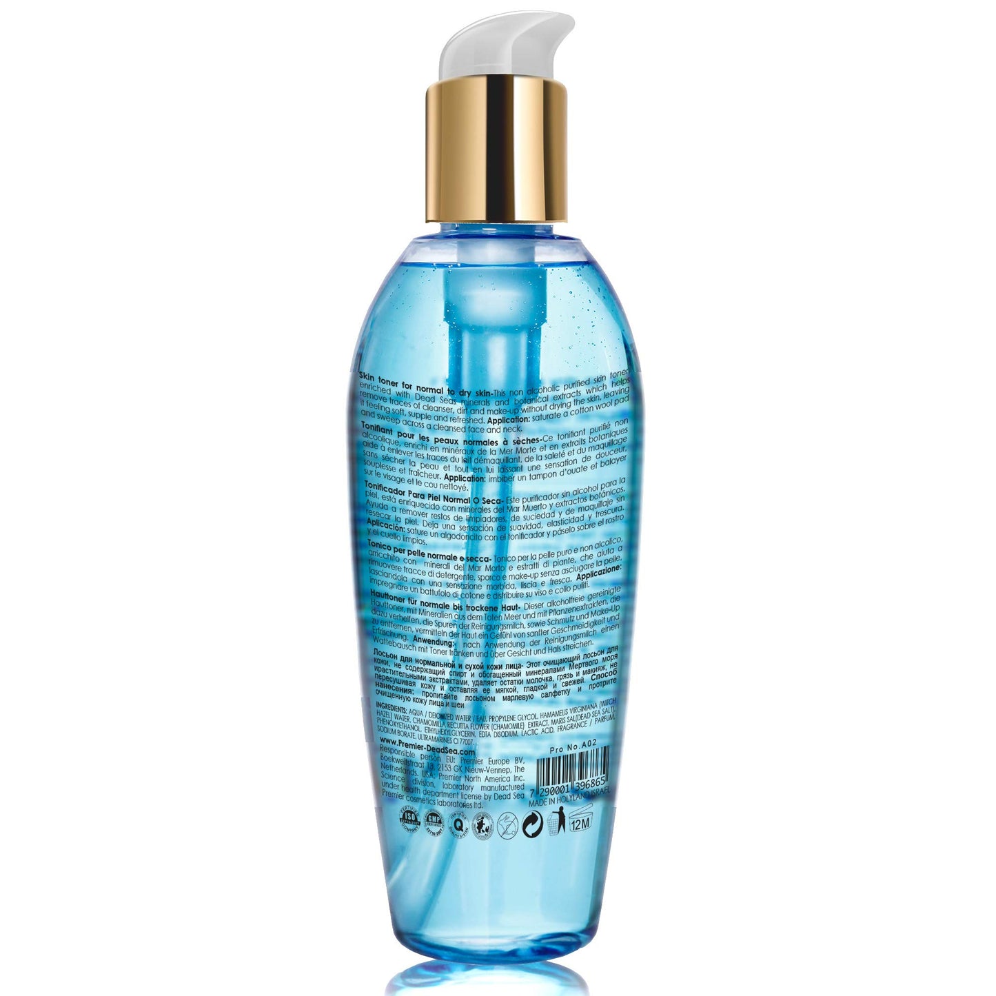 Premier Dead Sea Skin Toner Normal To Dry Skin, pH 5.5 balancing, non alcoholic toner that is mild and gentle to skin, natural ingredients with witch hazel and minerals 8.5fl.oz