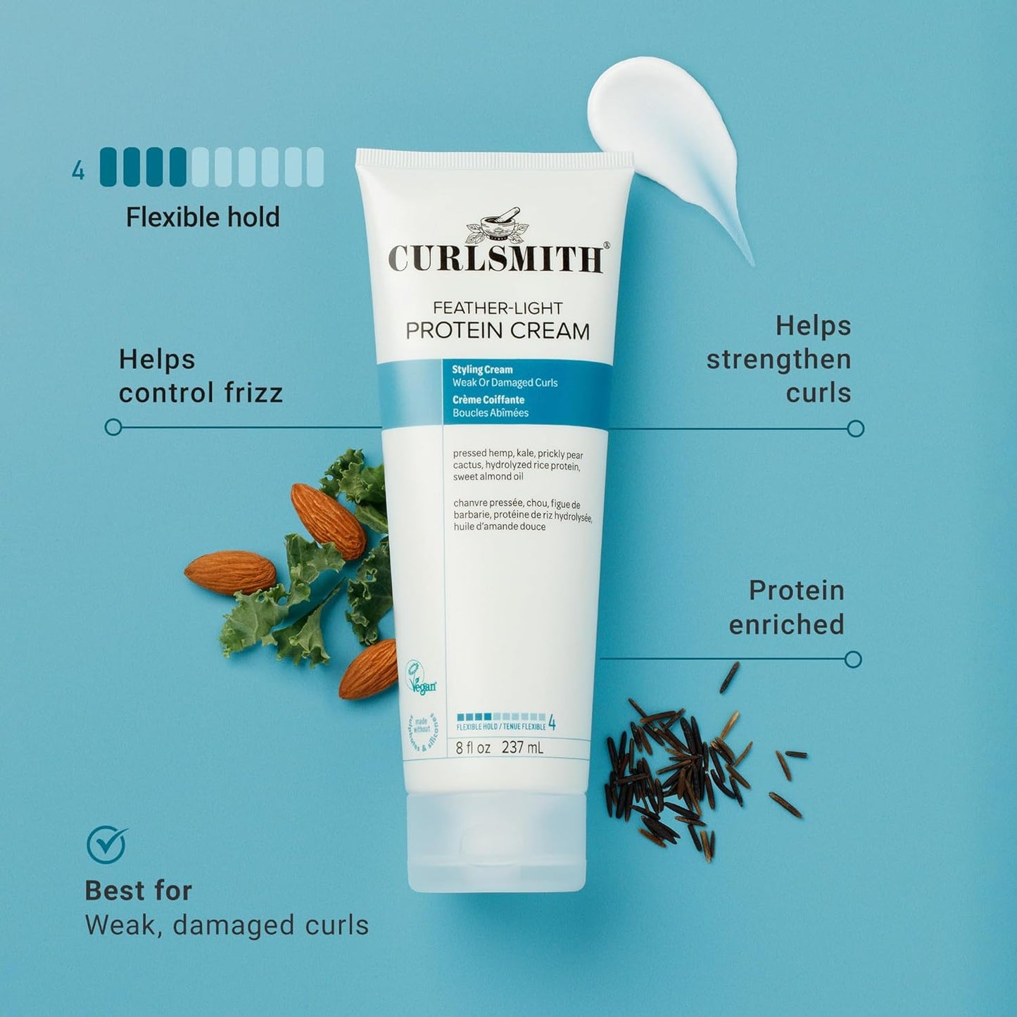 Feather Light Protein Cream - Flexible Hold Curl Cream for All Curl Types | Vegan & Cruelty-Free (8 oz)