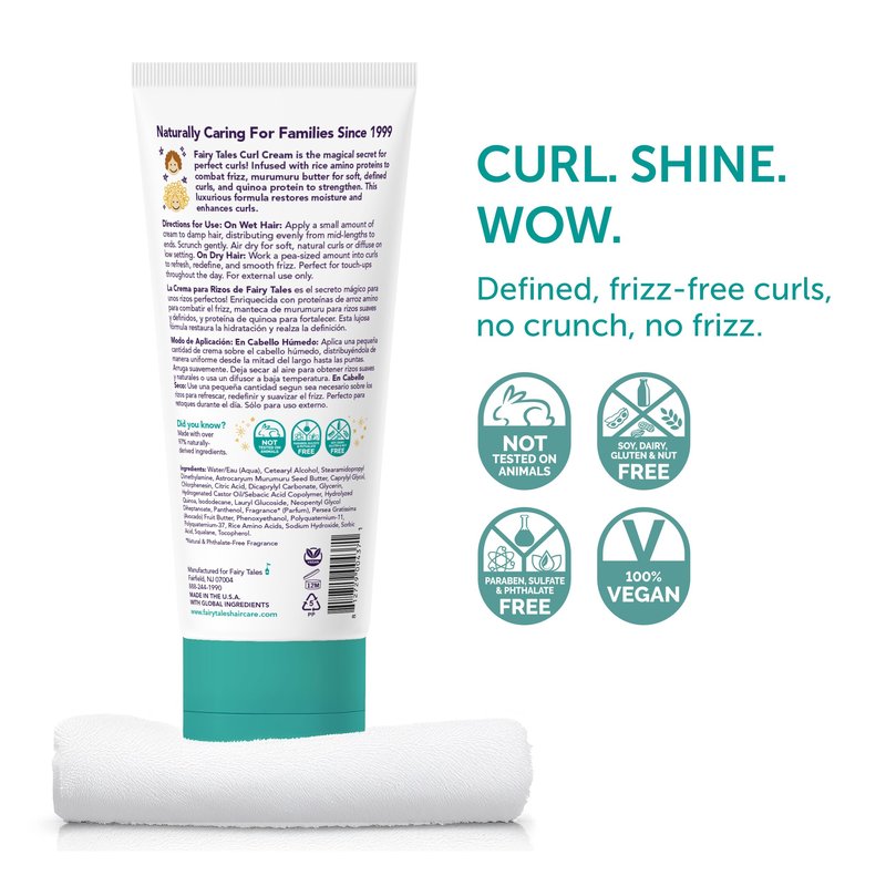 Fairy Tales Curly Q Kids Curl Cream – Lightweight Curl Crème for Curly and Wavy Hair Kids - Paraben, Sulfate, Gluten and Nut Free - 6 oz