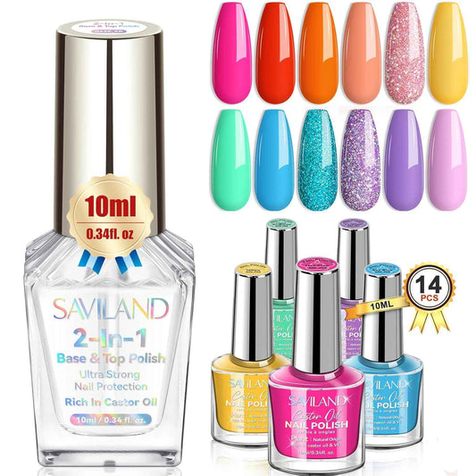 12 Neon Bright Nail Polish Kit with 2-in-1 Base & Top Coat for Nail Art