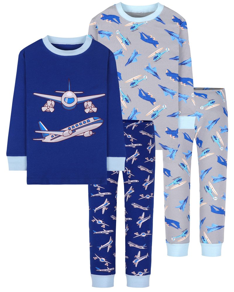 DAUGHTER QUEEN Boys Pajamas Size 6 Pjs for Boys 6t 100% Cotton Long Sleeve Pj Sets Toddler Kids Sleepwear Airplane Jammies Helicopter Night Clothes Small 6X 5-6 Years Old