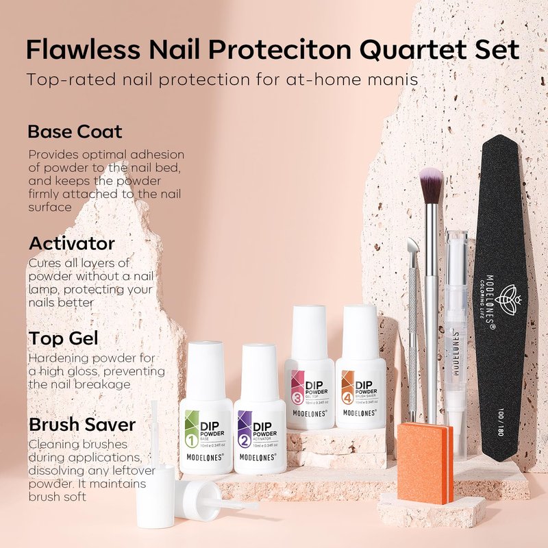 Modelones Dip Powder Nail Kit Starter, 30 Colors Nude Brown Green Blue Acrylic Dipping Powder Set with Top/Base Coat Activator for French Art Manicure Salon DIY