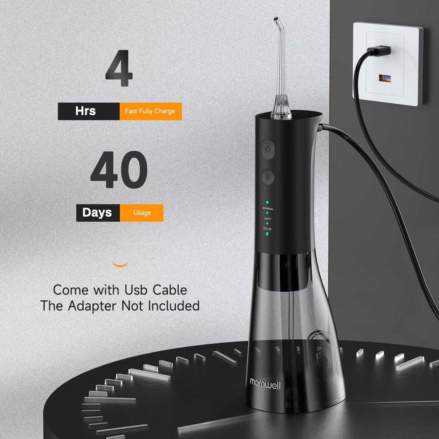 Water Flossers for Teeth, 300ML Cordless Water Flosser, Mornwell 3s Pressure Crescendo Oral Irrigator, Professional Rechargeable Portable Water Flosser
