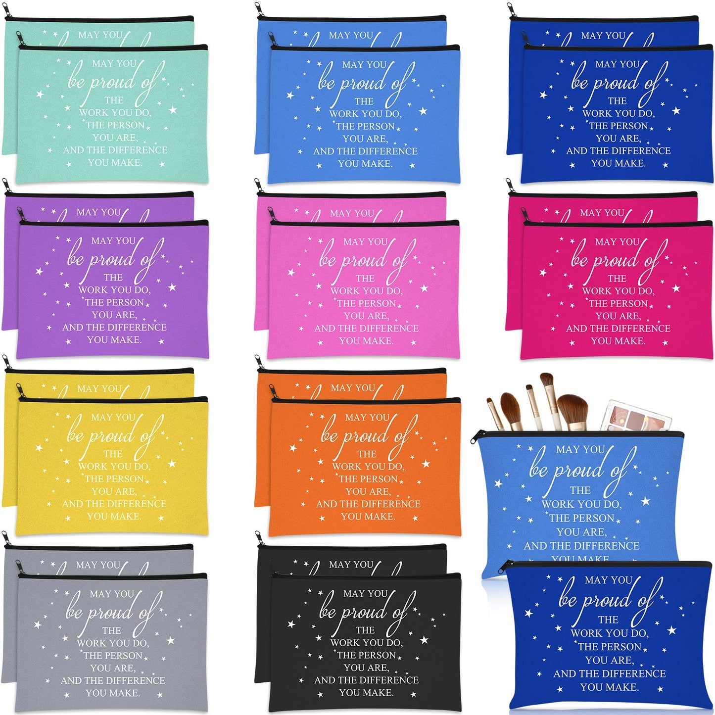 Sieral 20 Pcs Cna Week Gift Bulk 2026 Bags Employee Appreciation Gift Makeup Bag Thank You for Coworker Staff Nurse Teacher Inspirational Canvas Cosmetic Bag with Zipper for Grad Volunteer(Multicolor)
