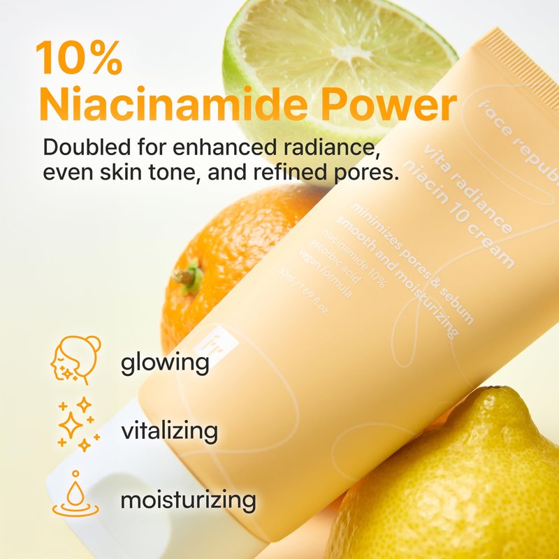 Face Republic Vita Radiance Niacin 10 Cream 50ml 1.69 fl oz | Revitalizing, Natural Coverage | Niacinamide 10%, Ascorbic Acid, Panthenol, Vitamins | Silky Finish | Vegan Korean Skincare Moisturizer