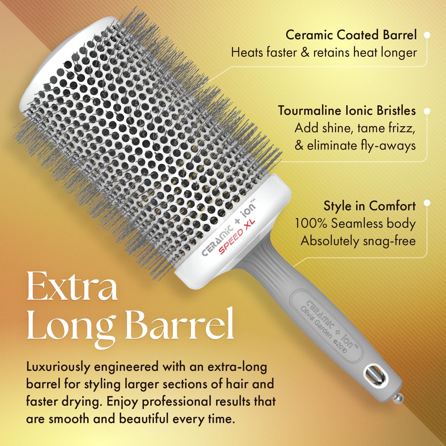 Olivia Garden Ceramic + Ion Speed XL - Extra-Long Round Thermal Hair Brush - Not Electrical - Professional Blowout Brush for Normal to Thick Hair - 4 1/4" - Diameter Barrel - CIXL-80