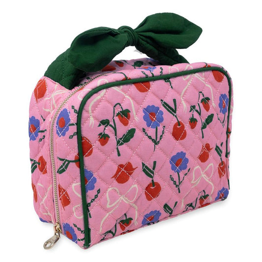 ban.do Getaway Quilted Toiletry Bag with Bow Handle, Cherry Lips