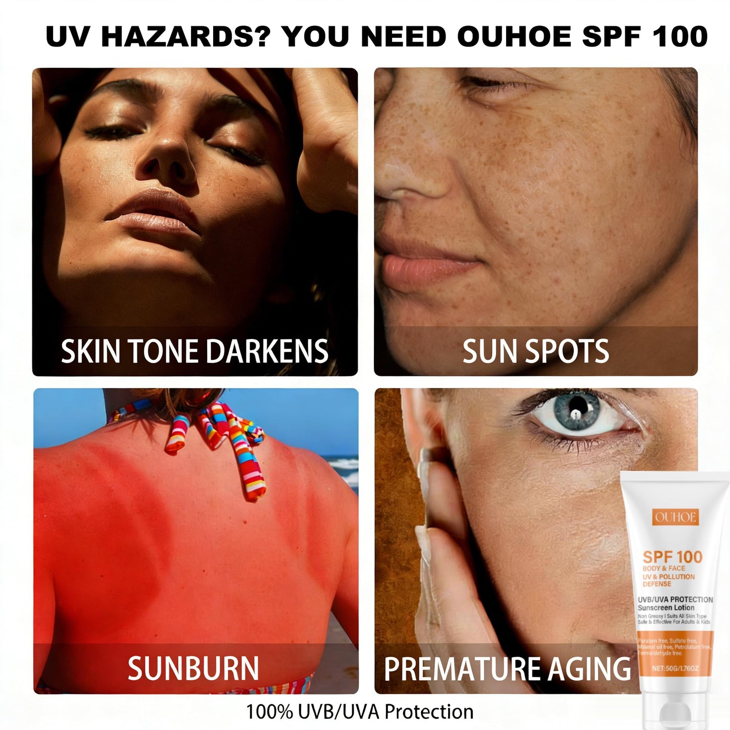 Antioxidant-Infused Sunscreen SPF 100 Broad Spectrum, Face & Body Oil-Free Oxybenzone-Free, Designed for Sun Sensitive Skin