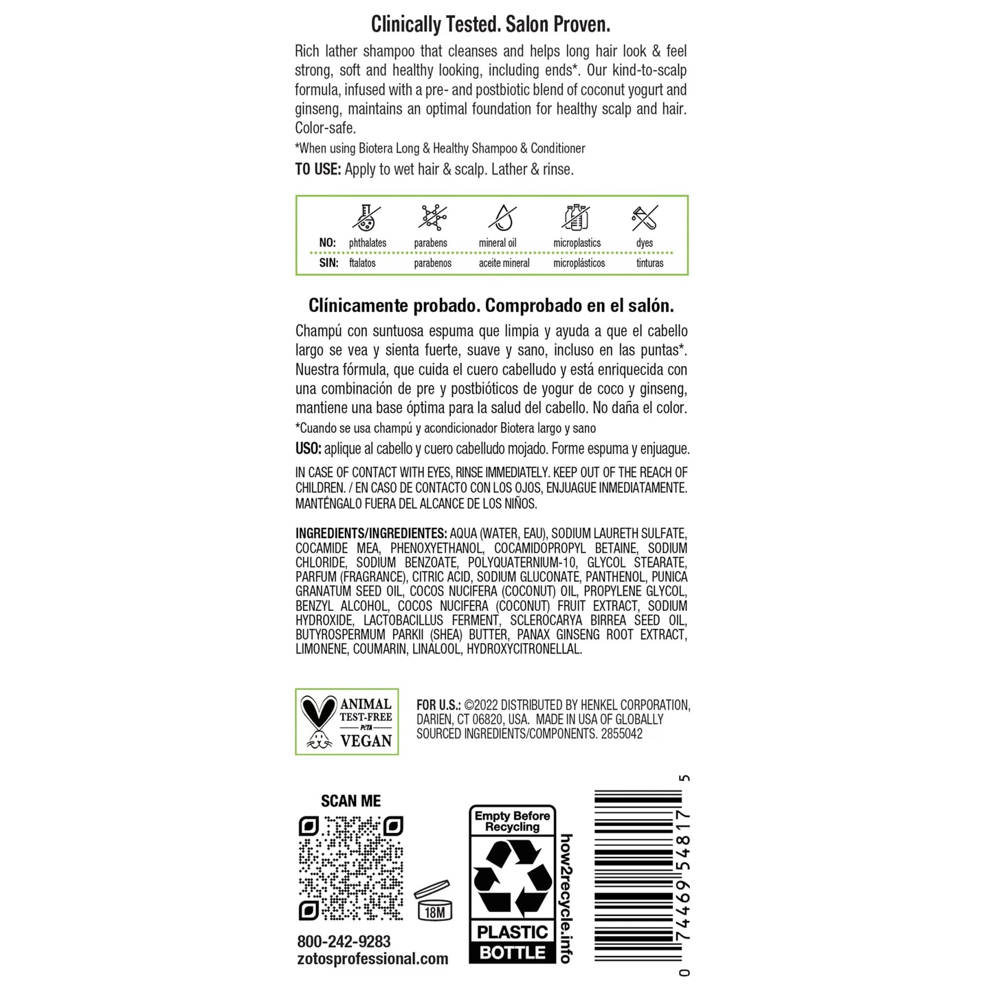 Biotera Strengthening Shampoo for Long, Growing Hair - Strengthens & Reduces Breakage with Coconut & Pomegranate Oil, Enhances Shine & Softness, Color-Safe, Vegan, 32 Fl Oz