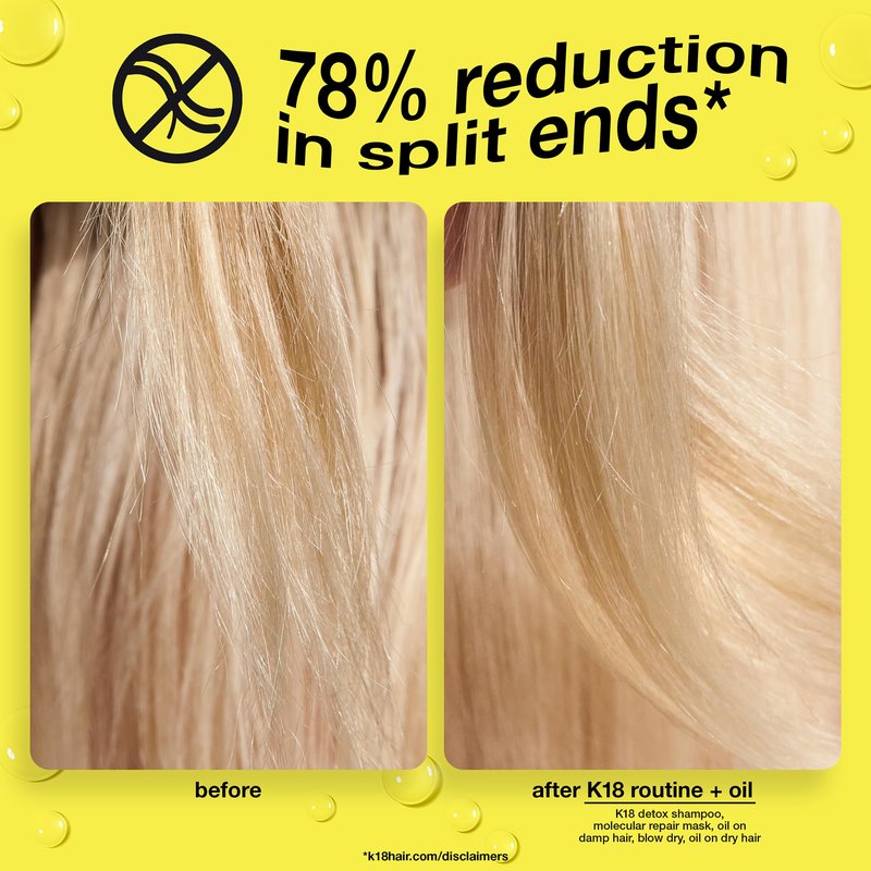 K18 Molecular Repair Hair Oil - Strengthening Peptide Damaged Hair Treatment Oil - 24-Hour Frizz Control + Heat Protectant - Helps Reduce Split Ends + Boost Shine (0.34 Fl oz)