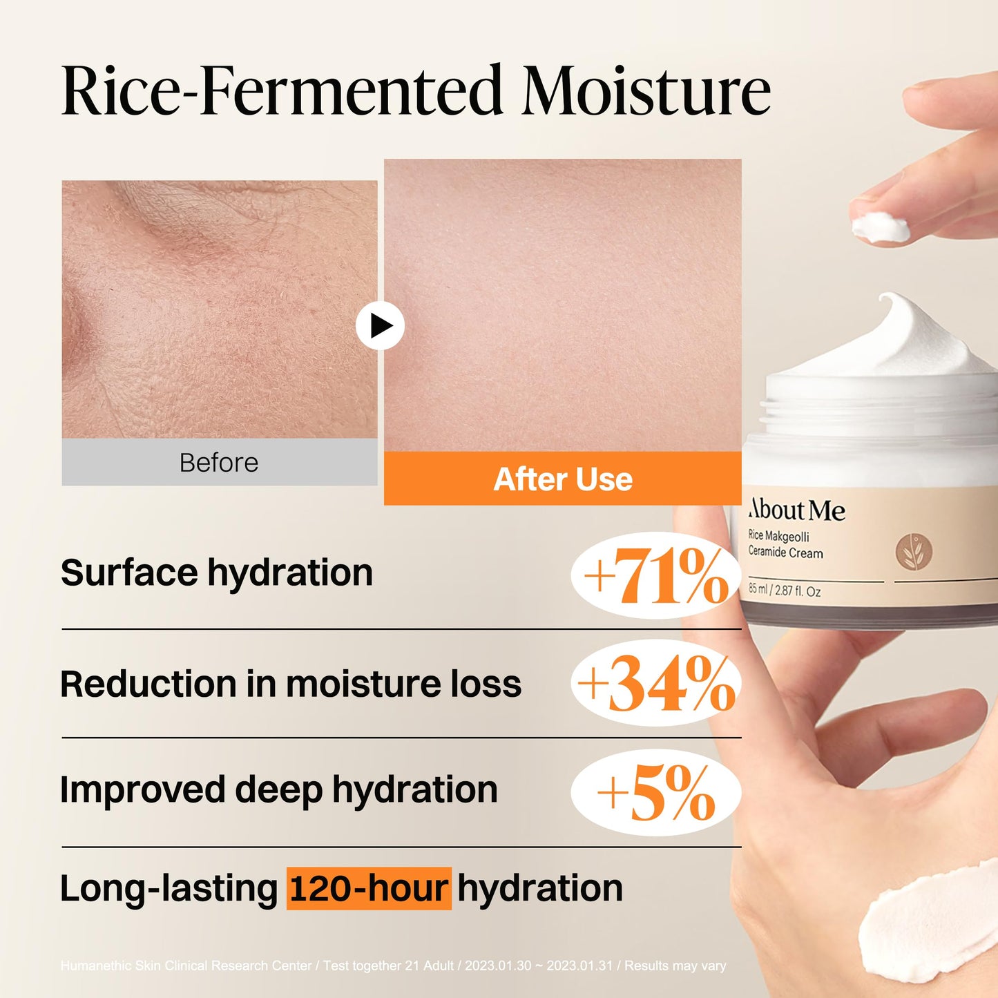 About Me Korean 6 Ceramide Rice Face Cream - Makgeolli Ferment 15,840ppm + Galactomyces, Niacinamide + Adenosine + Beta-Glucan, Bouncy Mochi Texture for Dry Skin, Vegan Jumbo 2.87 fl oz