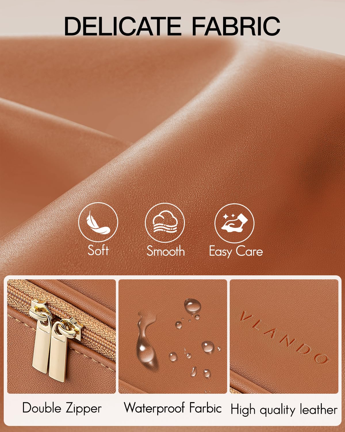 VLANDO Travel Makeup Bag,Small Travel Make up Cosmetic Bag,PU Leather Makeup Organizer Bag