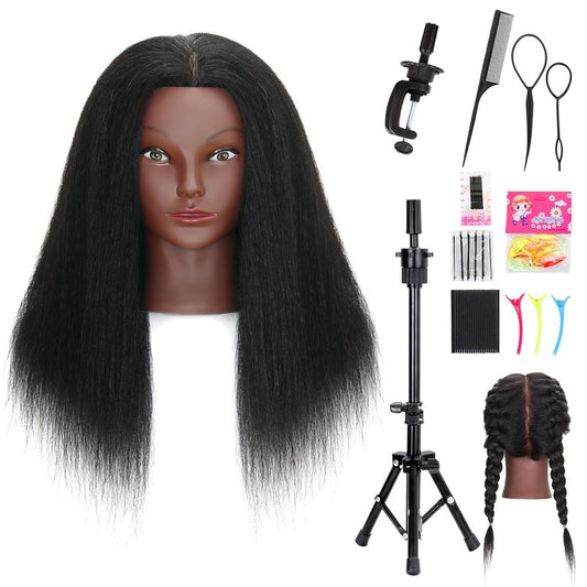Mannequin Head - 16'' Human Hair Cosmetology Manikin Doll for Braiding & Styling | Tripod Included