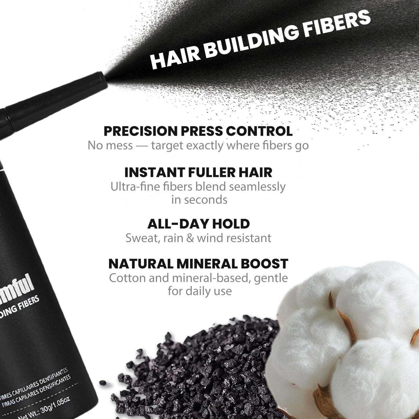 Adglamful 2PCS Hair Fibers for Thinning Hair, Hair Building Fibers Spray with Spray Applicator, Undetectable & Long-lasting, Instant Hair Coverage for Men & Women (Black, 30g*2)
