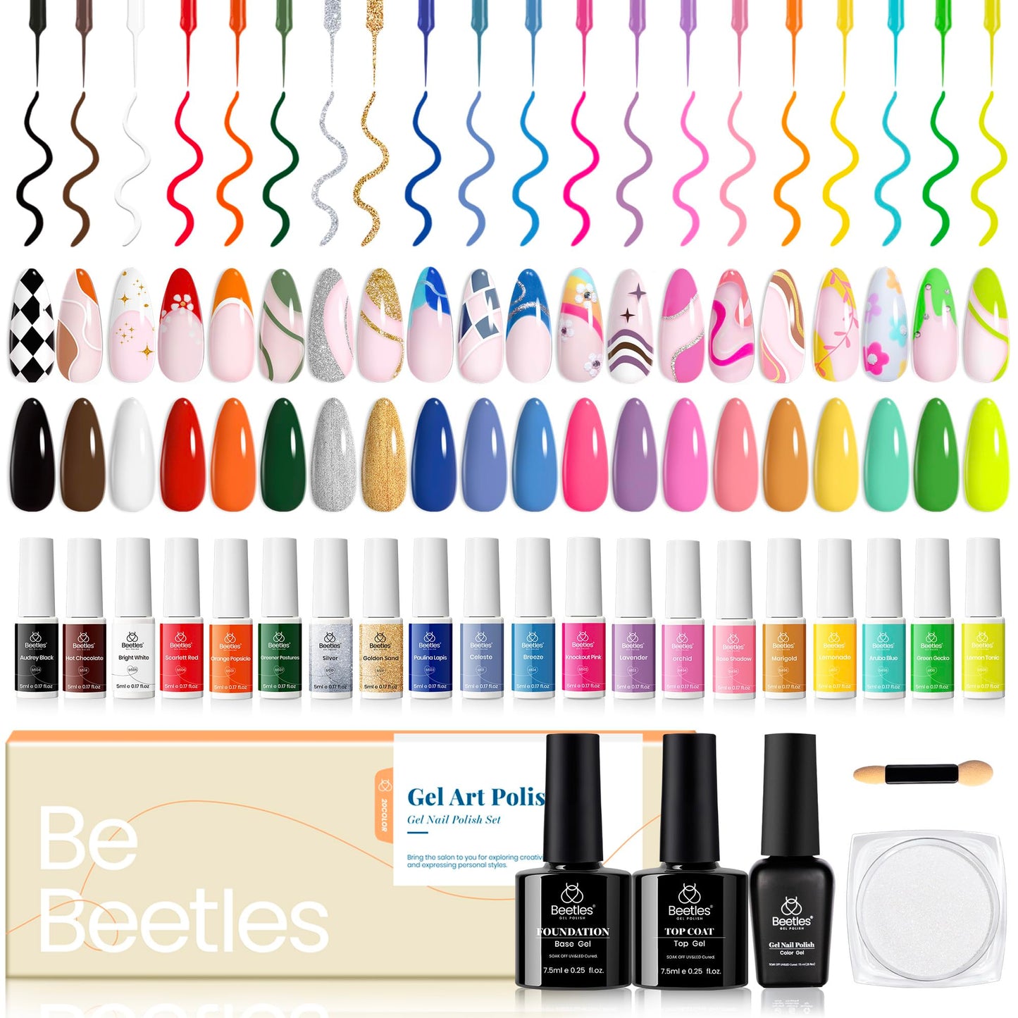 Beetles Gel Liner Nail Art Polish Set with Chrome Nail Powder Mirror Effect Manicure Nails Art Decoration