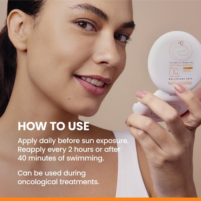 Avène High Protection Beige Tinted Compact, Broad Spectrum SPF 50+, UVA/UVB Blue Light Protection, Water Resistant, Non-Greasy, 0.35 oz.