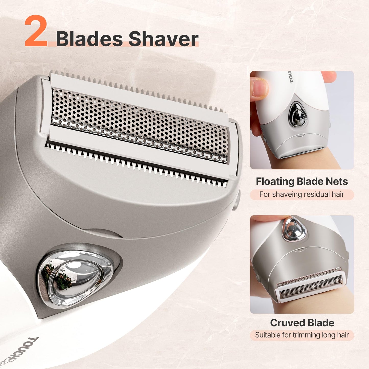 TOUCHBeauty Electric Shaver for Women, Painless Bikini Trimmer with 3-Blade System, Wet/Dry Cordless Foil Razor for Facial, Leg, Underarm & Body Hair, Battery-Powered, Gifts for Women, Gray