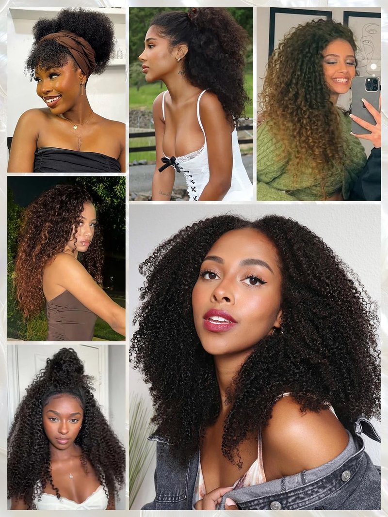 NOSTALGIA Afro Kinky Curly Half Wigs For Black Women 3 In 1 Half Wig Synthetic With Drawstring Afro Curly Glueless Flip Over Wigs Quick Install Beginner Friendly(Naturak Black 2#)