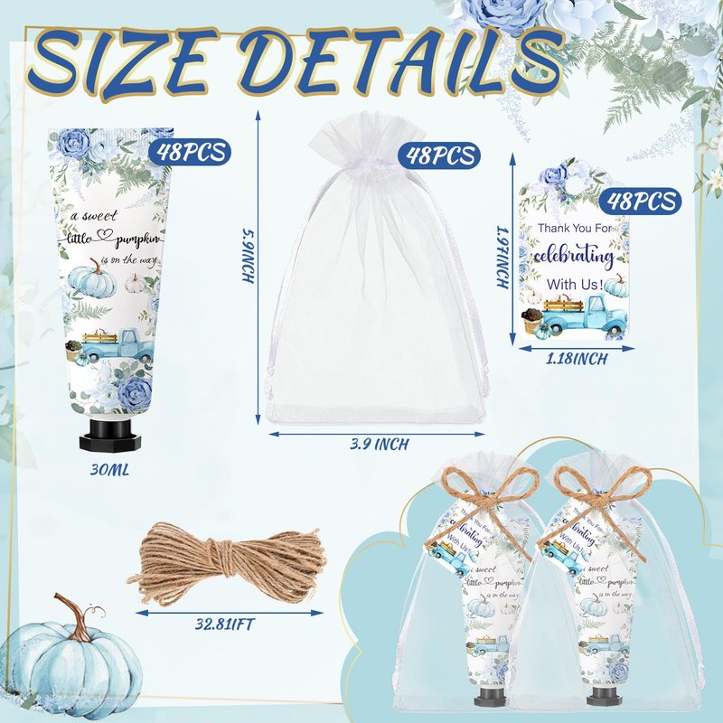 Dansib 48 Sets Thanksgiving Fall Hand Cream Bulk a Little Pumpkin Baby Shower Hand Cream Gifts Baby Shower Party Favors for Guests Travel Size Lotion for Autumn Party Supplies(Blue Pumpkin)