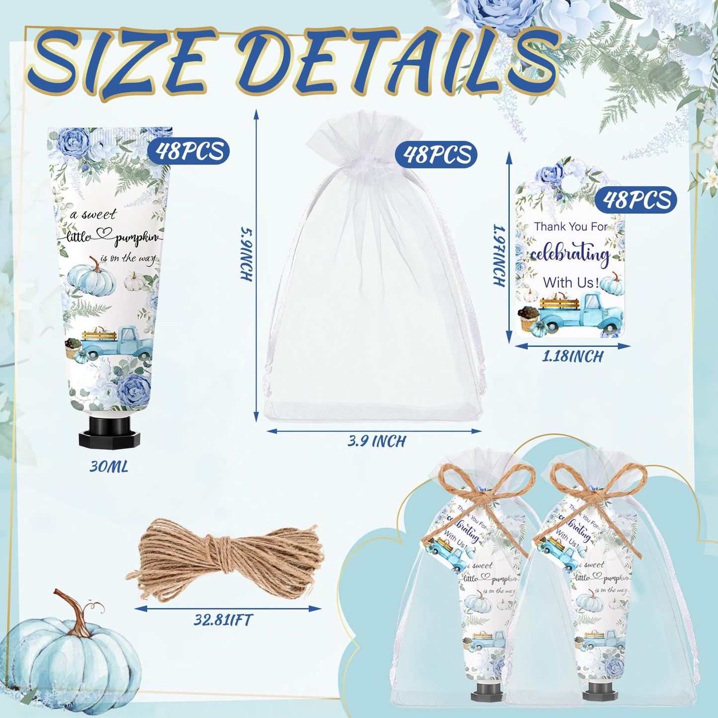 Dansib 48 Sets Thanksgiving Fall Hand Cream Bulk a Little Pumpkin Baby Shower Hand Cream Gifts Baby Shower Party Favors for Guests Travel Size Lotion for Autumn Party Supplies(Blue Pumpkin)