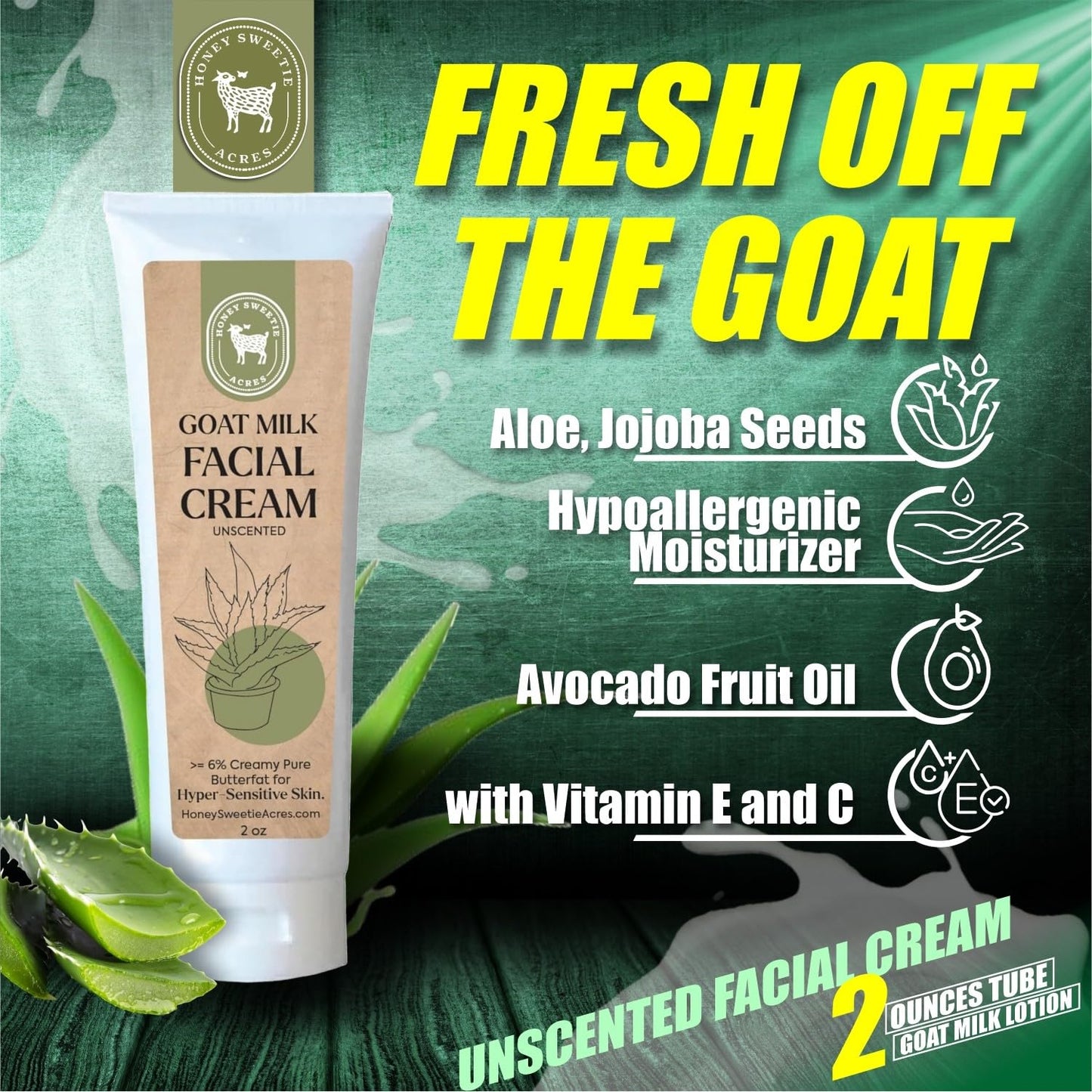 Honey Sweetie Acres Goat Milk Facial Cream with Aloe & Jojoba, 2 oz