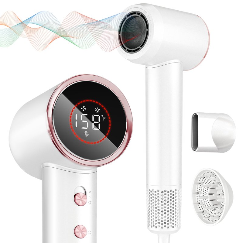 Hair Dryer, 160000 RPM Professional High Speed Ionic Blow Dryer 200 Million Negative Ions & Heat-Control & Low Noise Hairdryer with Magnetic Diffuser for Faster Drying All Hair Types, No Heat Damage