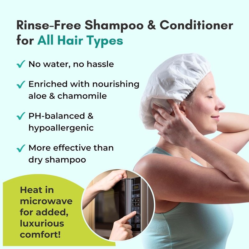 Nurture No Water Rinse Shampoo Cap - Microwavable Hair Washing & Conditioning | Disposable, Hypoallergenic for Adults & Elderly