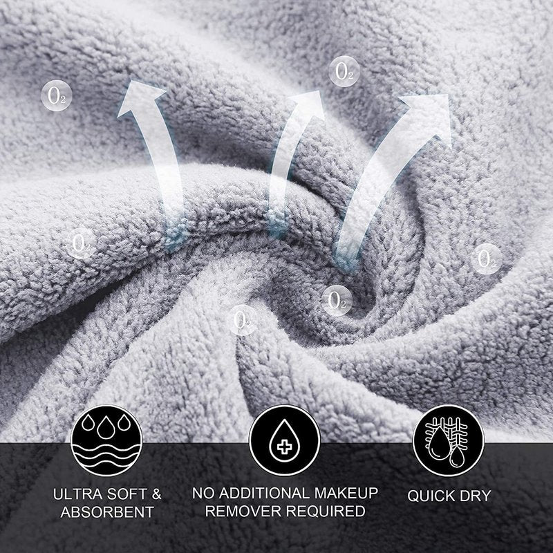 Moonqueen Microfiber Face Towels - Soft Makeup Remover Cloths | 30 Pack, White-Grey