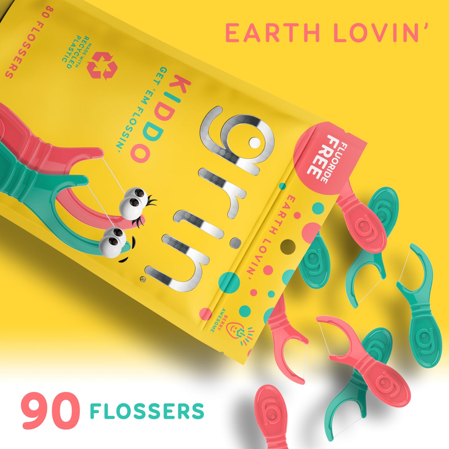 GRIN Kiddo Flossers, Berry Awesome Flavor, Recycled Plastic, Jumbo Grip, Get Your KIDDOS Flossin’ Early, Larger Floss Head, Child Safe! 80 Count, Floss Picks, Dental Flossers