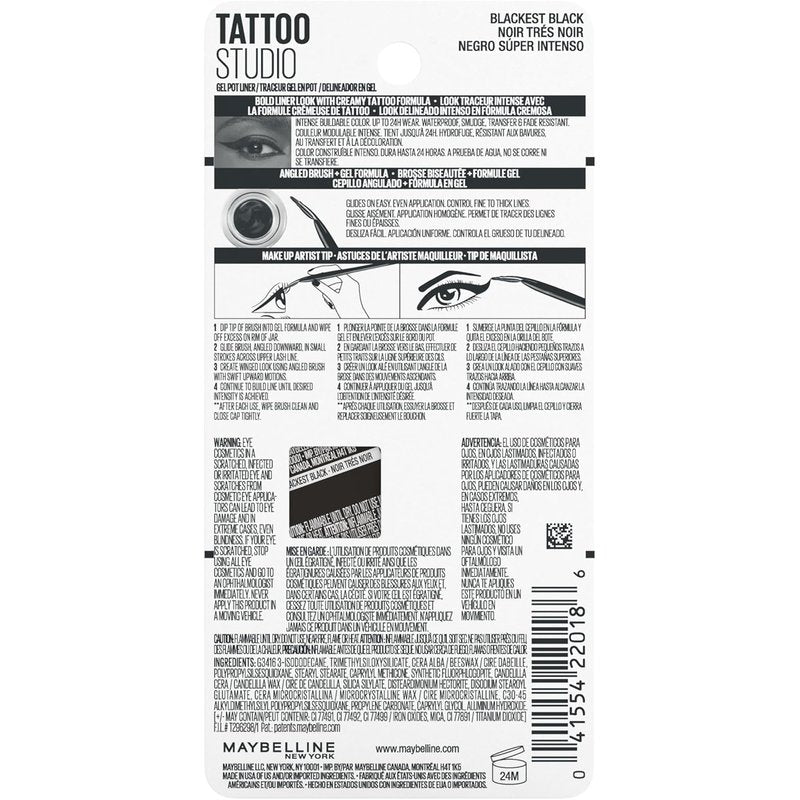 Maybelline Eyestudio Gel Eye Liner - Waterproof Blackest Black, 0.106 Ounce