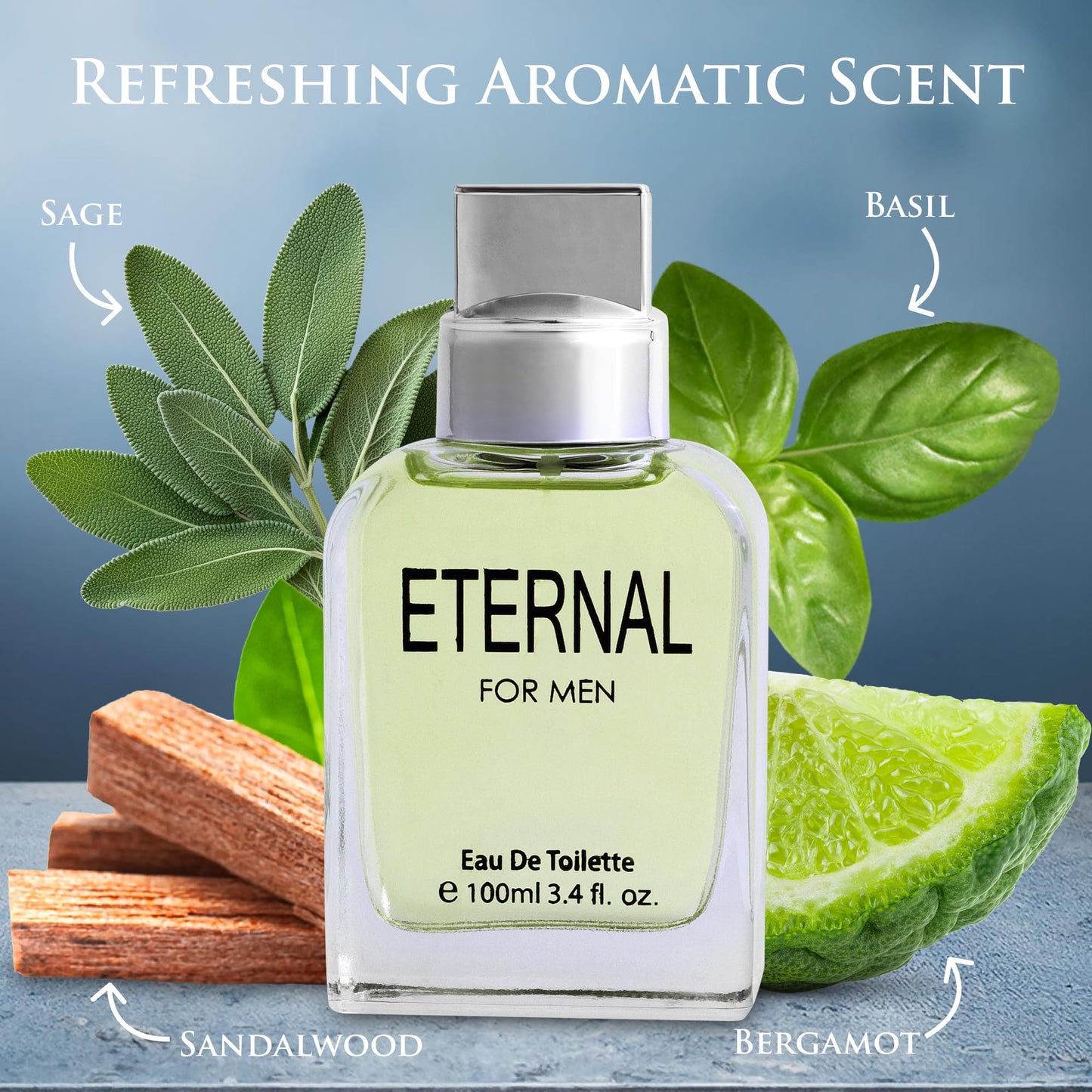 Eternal for Men - 3.4 Fluid Ounce Eau De Parfum Spray - Refreshing Citrusy & Floral Top Notes with Subtle Woody Undertones Smell Fresh All Day Long Gift for All Occasions, Parfume for Men 100ml