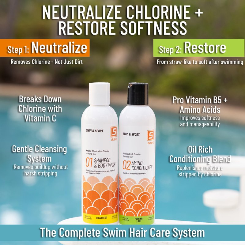 Swim Shampoo & Conditioner Set – Vitamin C Chlorine Removal for Swimmers, Restores Softness & Damaged Hair, Gentle Cleansing Swim Hair Care System (16 fl oz total)