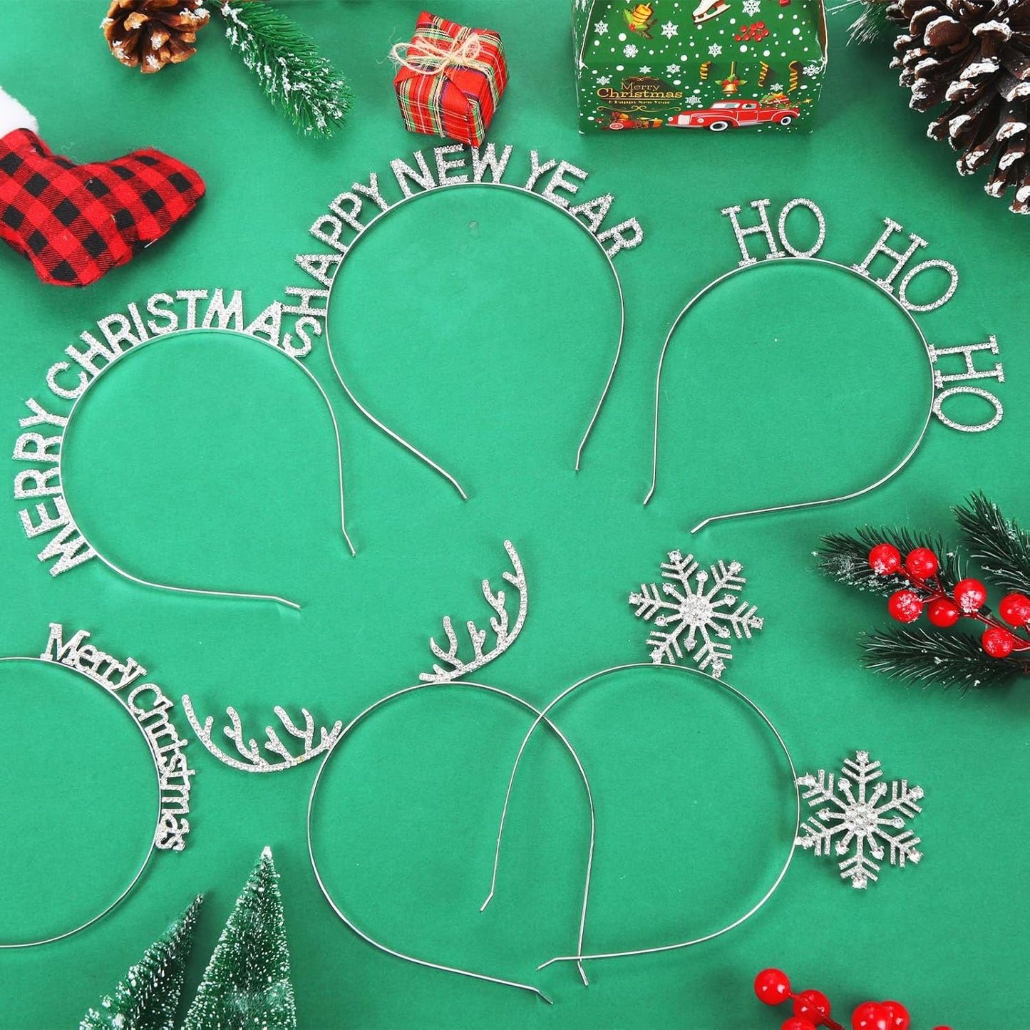 Christmas Headbands Set - 6 Pcs Rhinestone Snowflake & Reindeer Antler Hairbands | Silver Holiday Accessories for Women