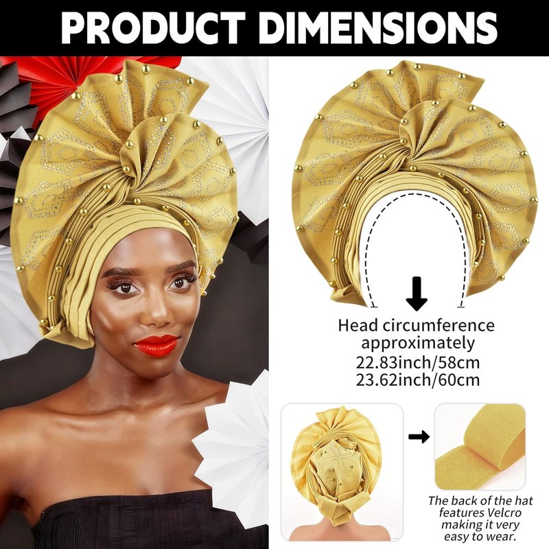 African Gele Head Wrap for Women - Elegant Nigerian Turban for Weddings & Events | Versatile Styles