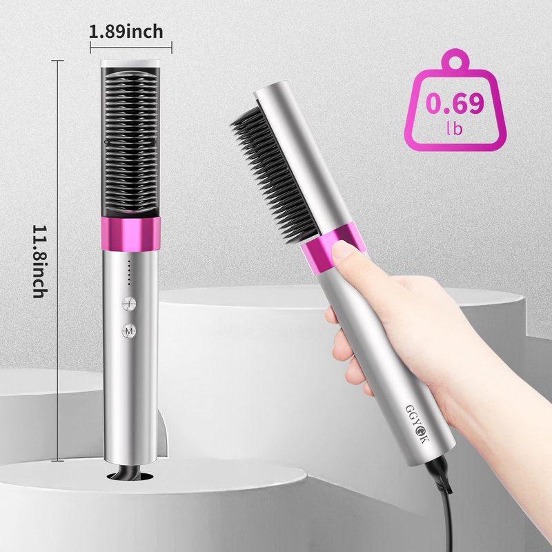 GGYGK Plasma Hair Straightener Brush,Ceramic Straightening Brush for Women,Heated Hair Straightener Comb with Dual Voltage,Anti-Scald,20s Fast Heating,Grey