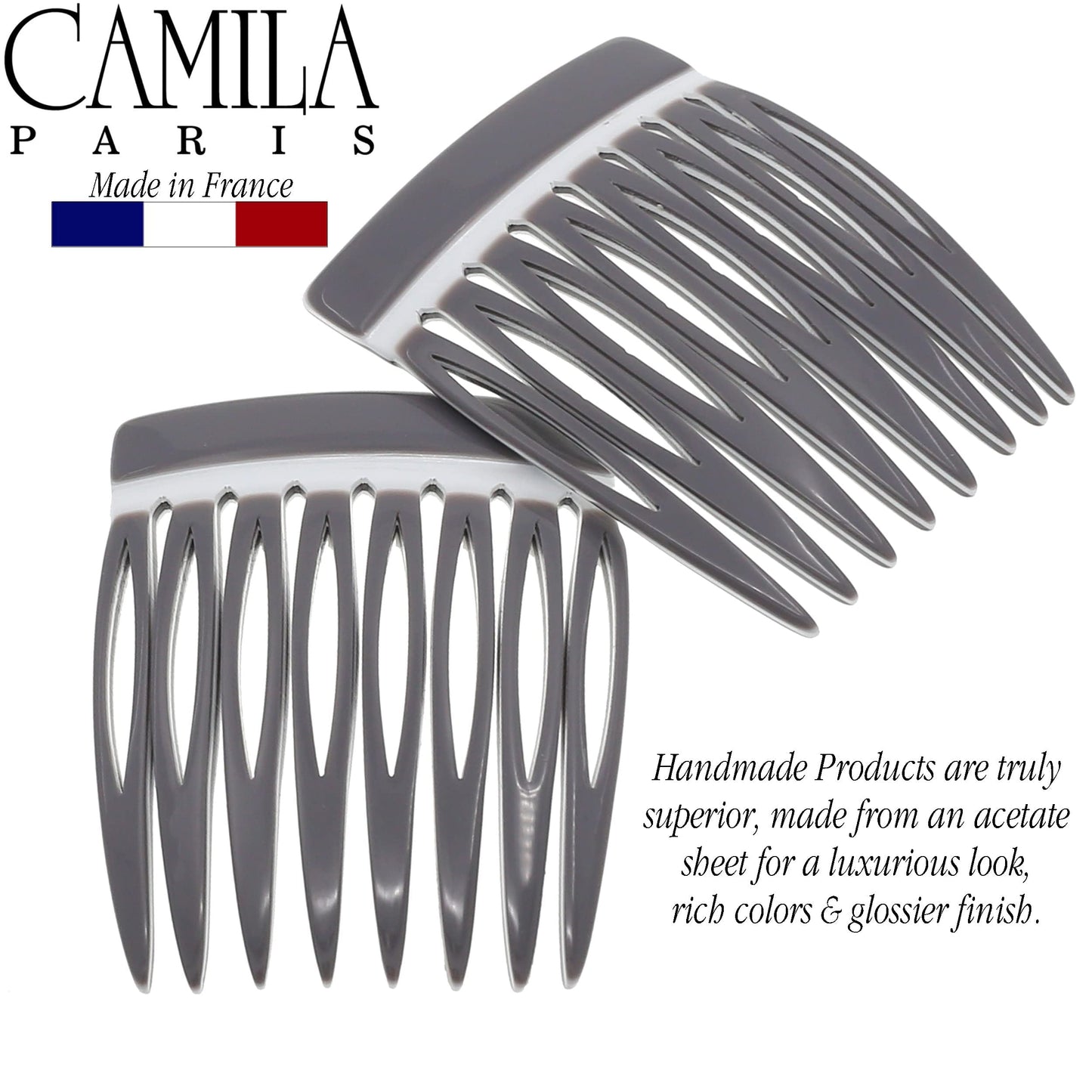 Camila Paris Onyx and Pearl French Hair Side Comb 4 Piece Handmade Small, French Twist Decorative Hair Combs, Strong Hold Hair Comb Clips for Women, Styling Girls Hair Accessories, Made in France