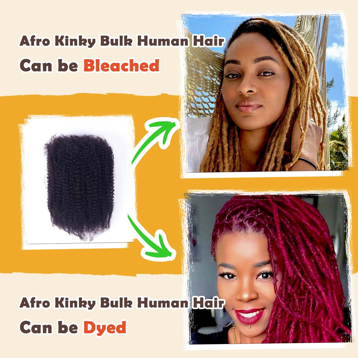 Maytsing Afro Kinkys Bulk 100% Human Hair for Dreadlocks Extensions, Twist and Braiding- 14inch,50g,Natural Black - 4C Texture - Can Be Bleached and Dyed