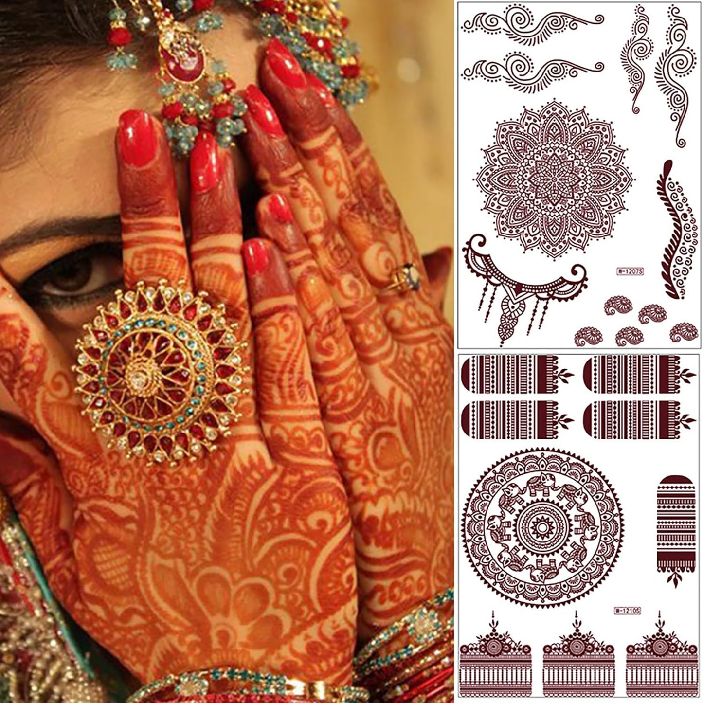 Temporary Tattoo Stickers - Red Brown Floral Lace Design | Waterproof Body Art for Festivals & Weddings