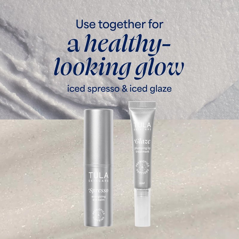 TULA Skin Care Glaze Plumping Lip Treatment, Shade Iced - Hydrating & Glossy Lip Balm with Hyaluronic Acid & Peptides, 0.28 oz.