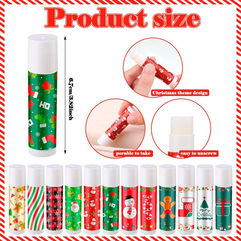 Maxcheck 48 Pcs Christmas Lip Balm Bulk Mini Candy Cane Lip Balm Moisturizing Gift Christmas Stocking Stuffers for Xmas Party Gifts Coworker Staff Employee Appreciation Gifts(Classic)