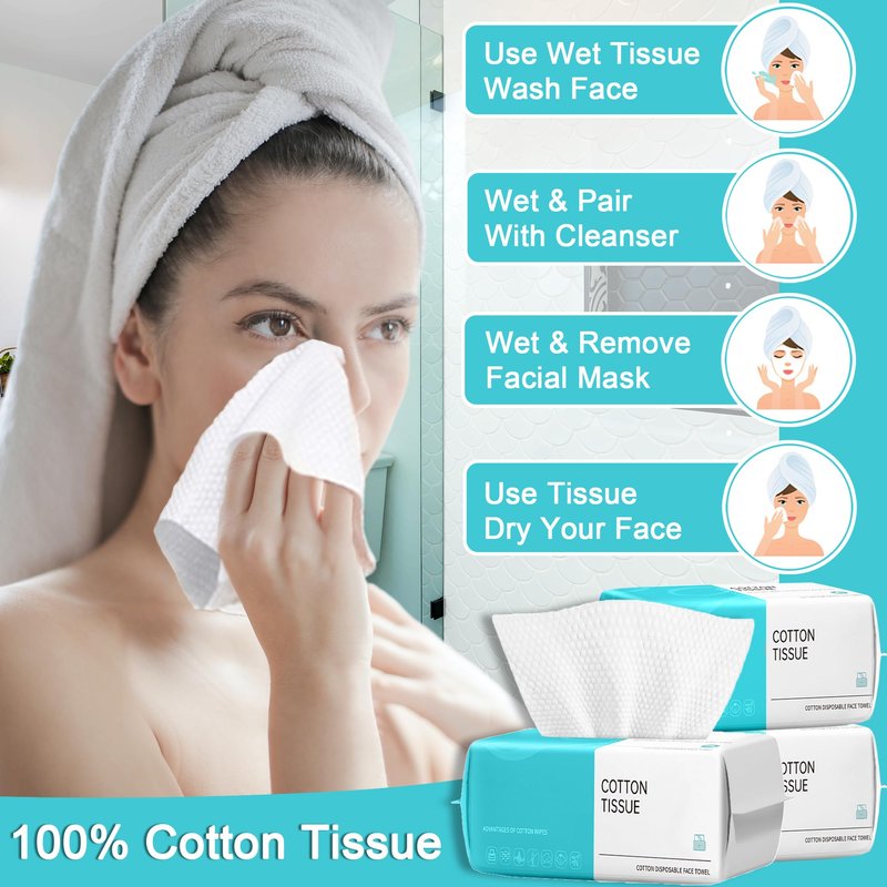 600 Disposable Face Towel,Cotton Facial Dry Wipe for Sensitive Skin, Facial Tissues for Skin Care, Facial Cleansing, Makeup Wipes, Makeup Remover Towels, Upgraded and Thickened