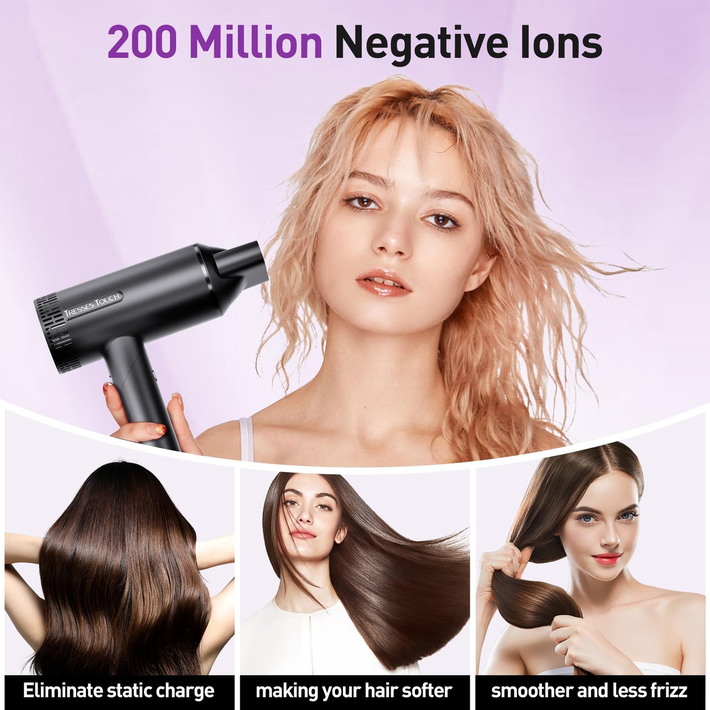 Hair Dryer, High-Speed Ionic Blow Dryer, Powerful 1600 Watt Motor for Fast Drying and Straight & Wavy Hair, Foldable, Lightweight Hairdryer with Magnetic Suction Nozzle for Home Salon Travel