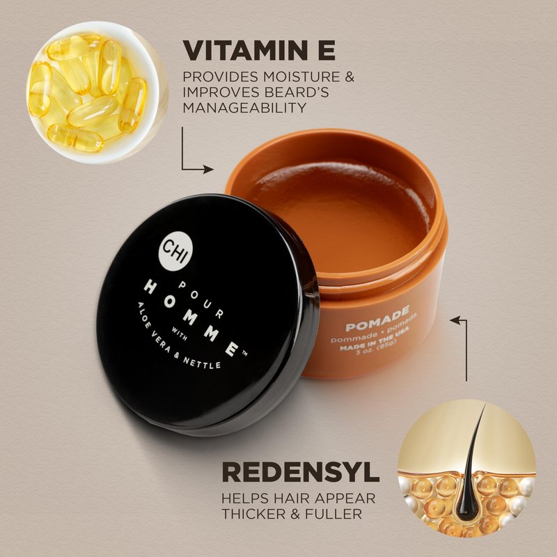 CHI Pour Homme Maximum Hold Styling Pomade Cream for Men, Smooth, Long-Lasting Hair Control with Texture & Definition, Non-Flaking Formula, Fresh Woody Scent, 6 oz