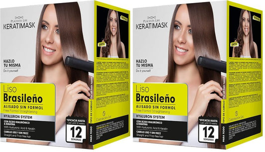 PLACENTA LIFE KERATIMASK Brazilian Straightening Kit with Keratin and Hyaluronic Acid - Keratin Treatment- Get a perfect smooth,shiny and silky- Formaldehyde FREE,(Pack of 2)