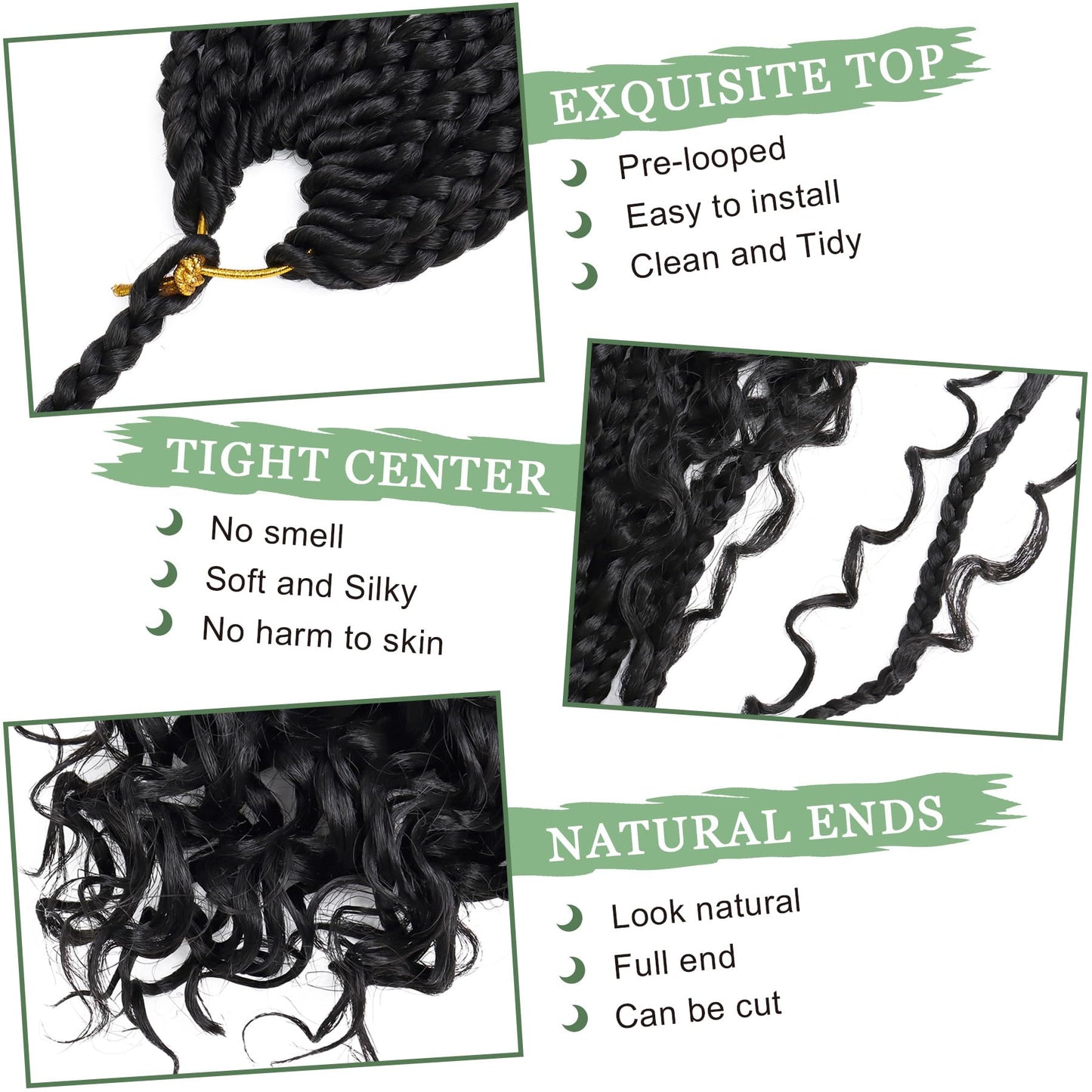 Eerya 8 Packs Boho Goddess Box Braids Crochet Hair for Black Women 16 inch Pre-looped Bohemian Crochet Box Braids With Curly Ends Synthetic Crochet Hair Extensions (16 inch, 1B)