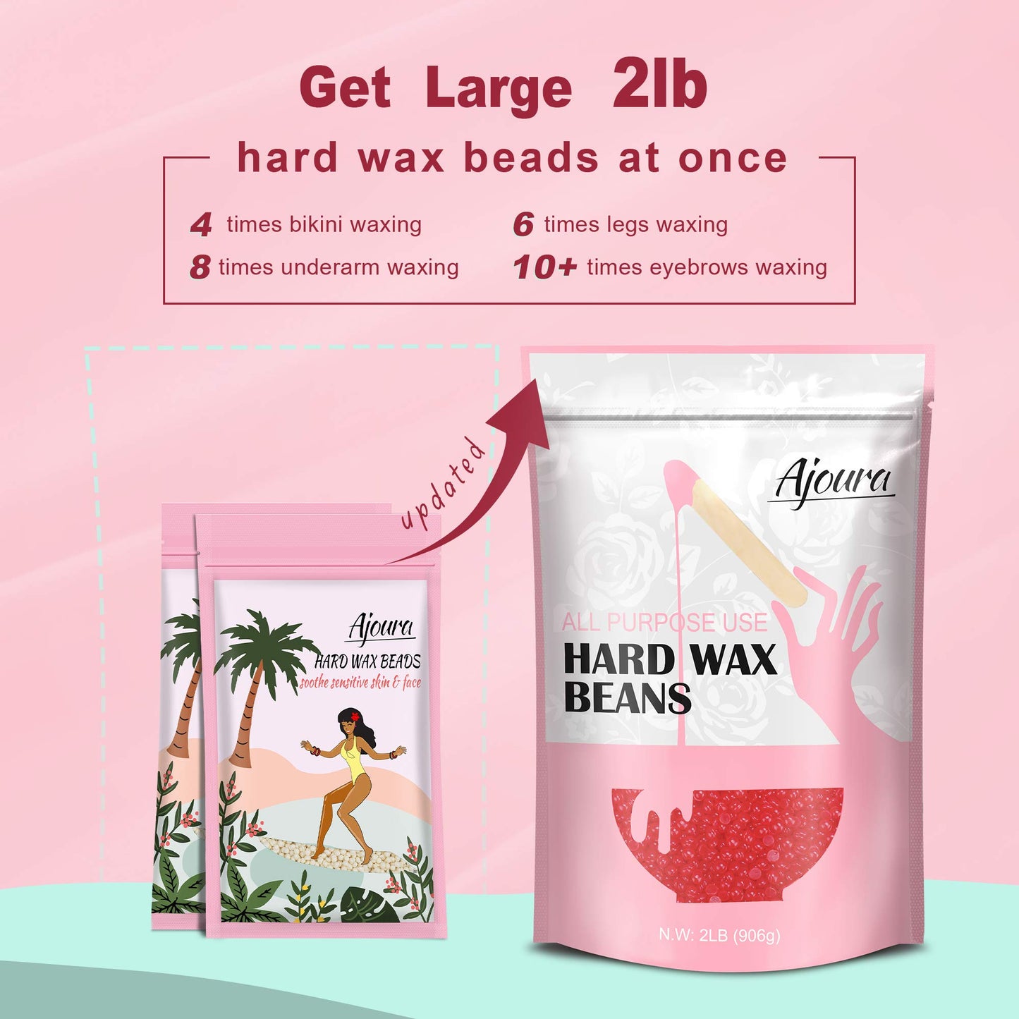Ajoura 2 lb Rose Hard Wax Beads + 1 lb Aloe Hard Wax Beads for Hair Removal, All-purpose Wax Beans for Sensitive Skin, Large Area Coarse Hair Removal, Refill Bag for Brazilian Bikini, Face, Eyebrows