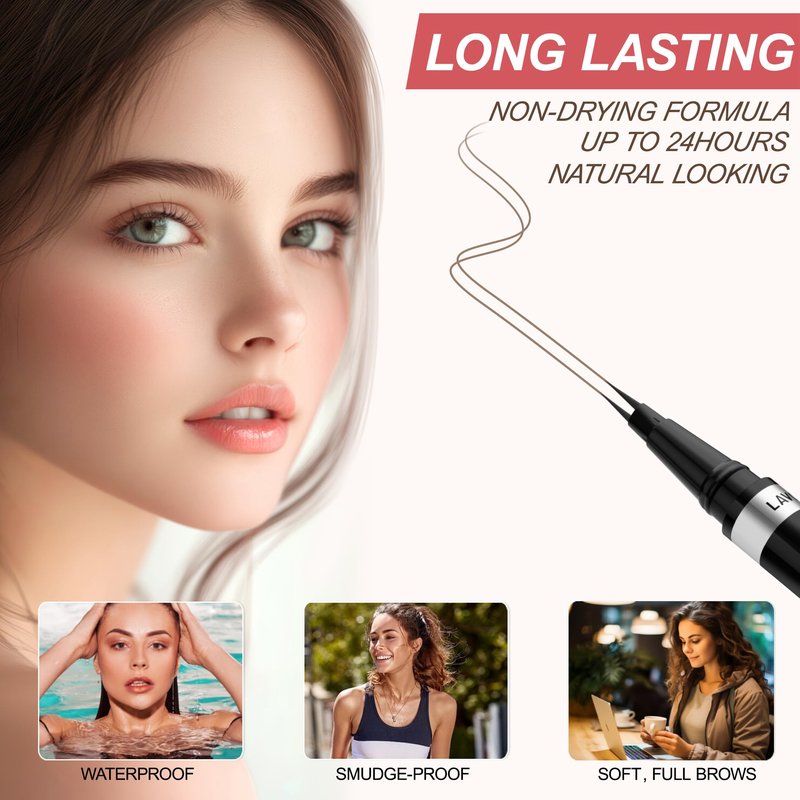 Eyebrow Pencil, 2-in-1 Waterproof Eyebrow Pen, with 2 Tip Microblading Eyebrow Pencil and Ultra-Precise Brow Pencil, with Eyebrow Brush, Eyebrow Pencils for Women, Natural Hair-Like Brows - Dark Brown