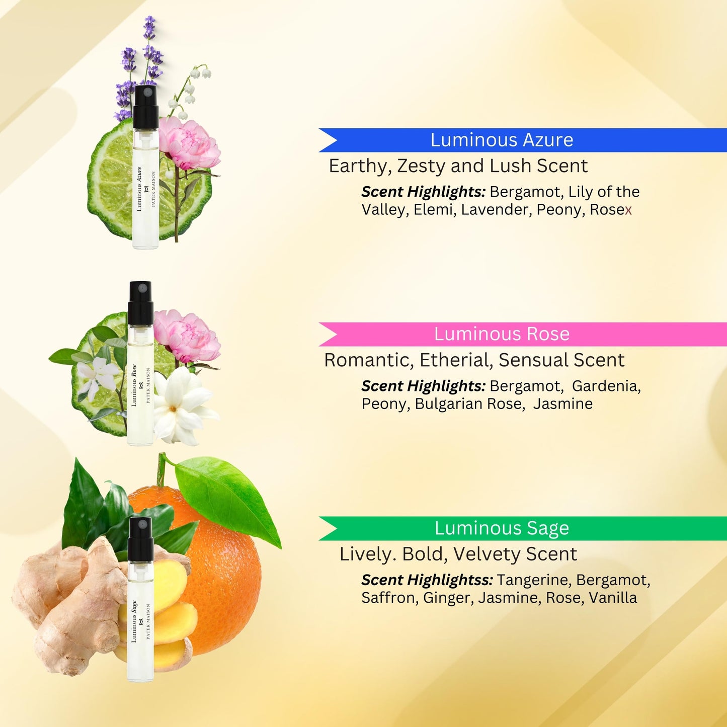 Patek Maison Perfume for Women and Men Luminous Discovery Gift Set Mini Vial Sampler Sprays EDP 0.10 Fl oz